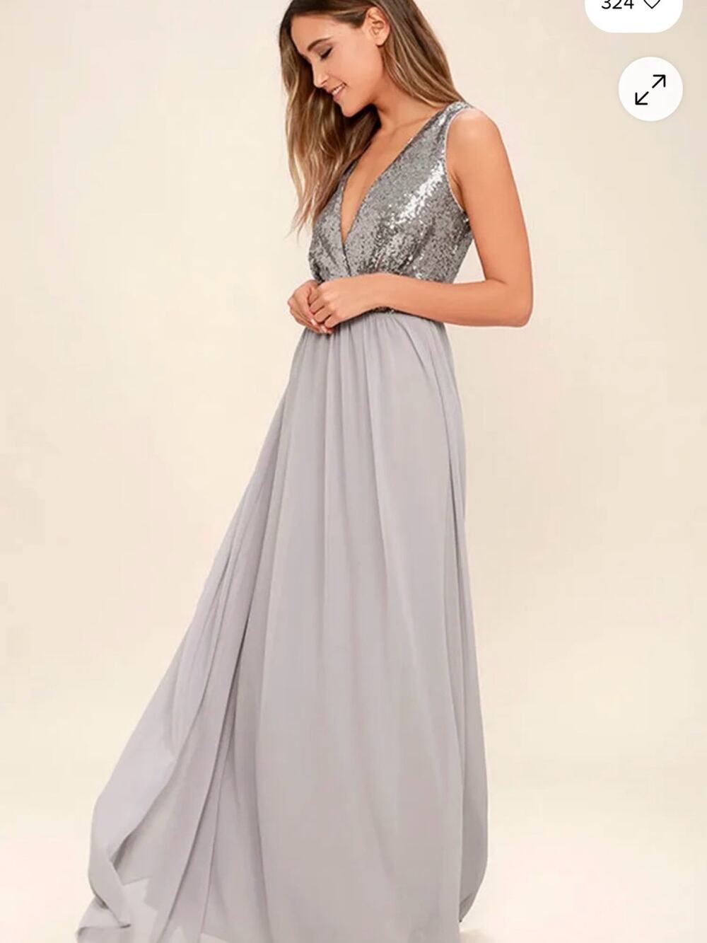 Lulus Elegant Encounter Pewter Sequin Maxi Dress Size Small